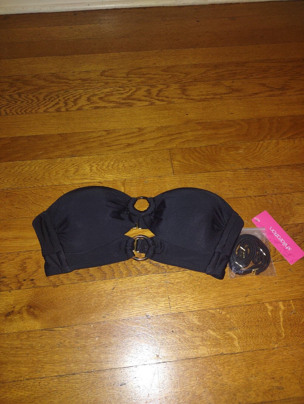 NWT black strappy bandeau underwire bikini top with attachable straps size small